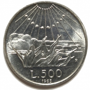 ダンテ・アリギエーリ 500リラ銀貨 （イタリア）1965年